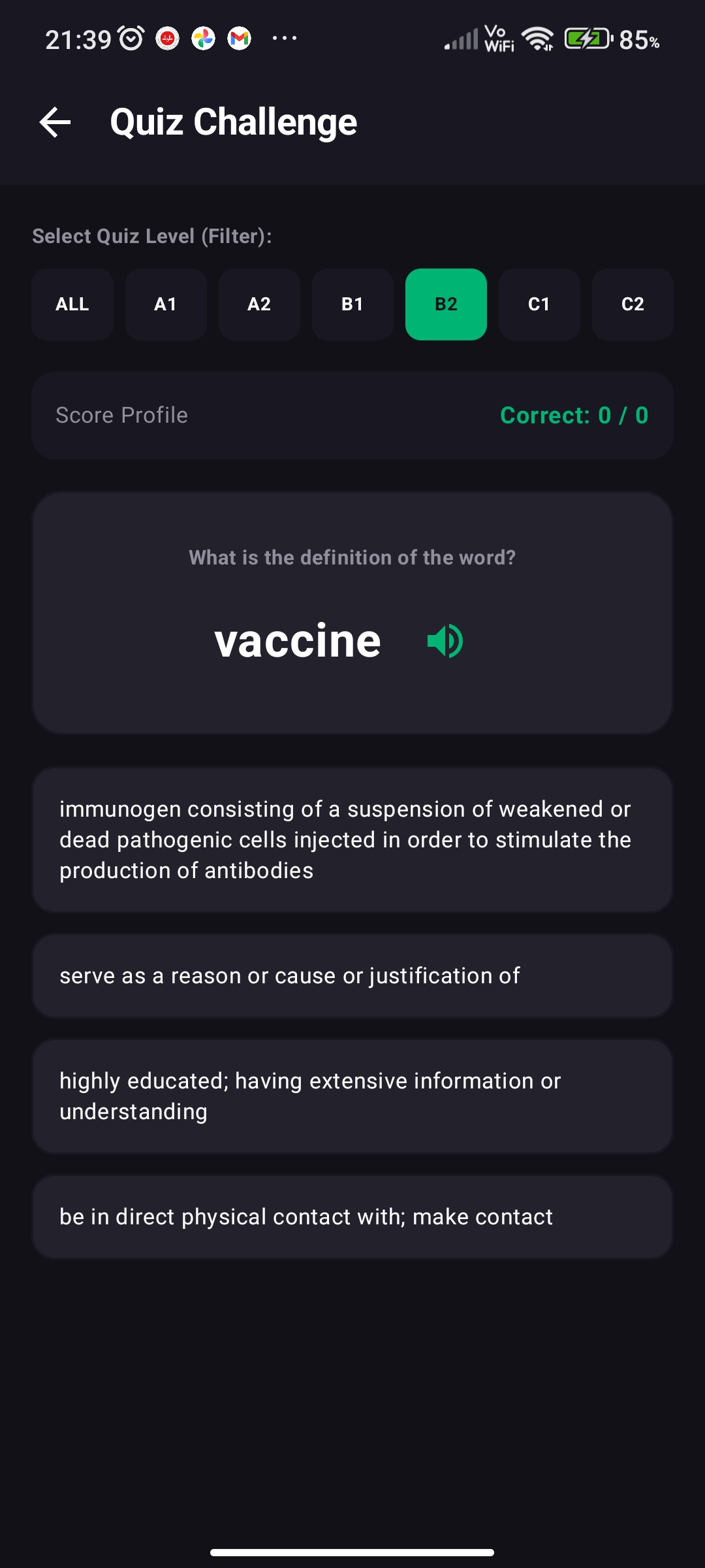 Quiz question screen