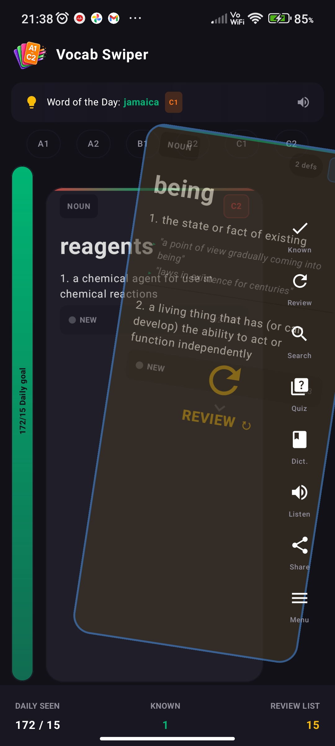 Review gesture screen